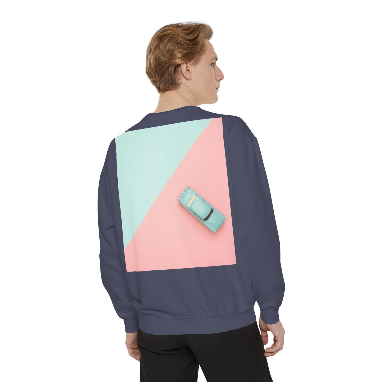 Garment-Dyed Sweatshirt Retro Car Design - Casual Outings & Gifting