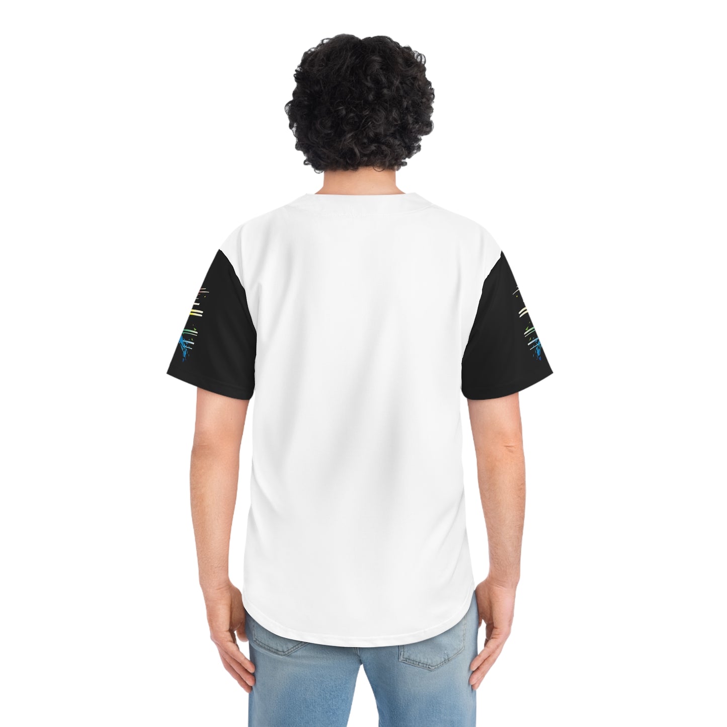 Men's Baseball Jersey with Colorful Graphic Sleeves - Perfect for Sports Enthusiasts