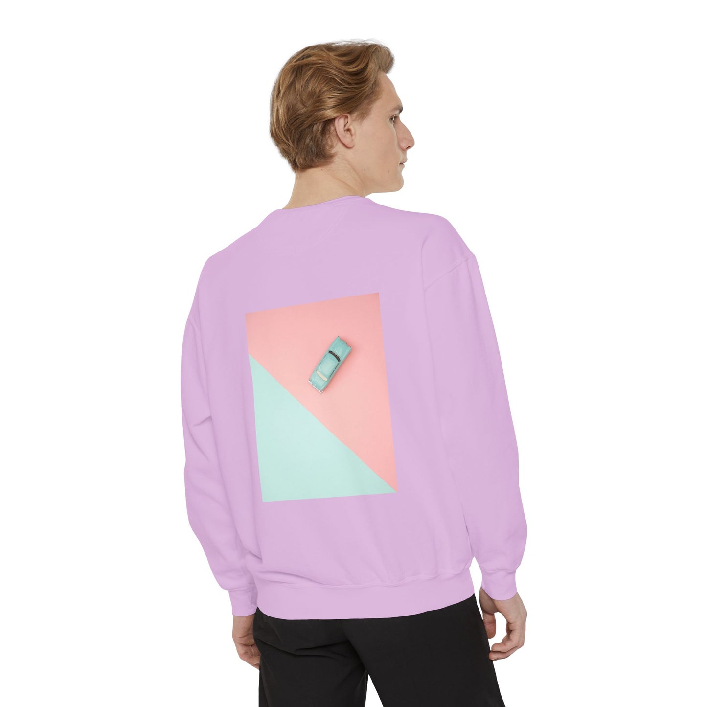 Garment-Dyed Sweatshirt Retro Car Design - Casual Outings & Gifting