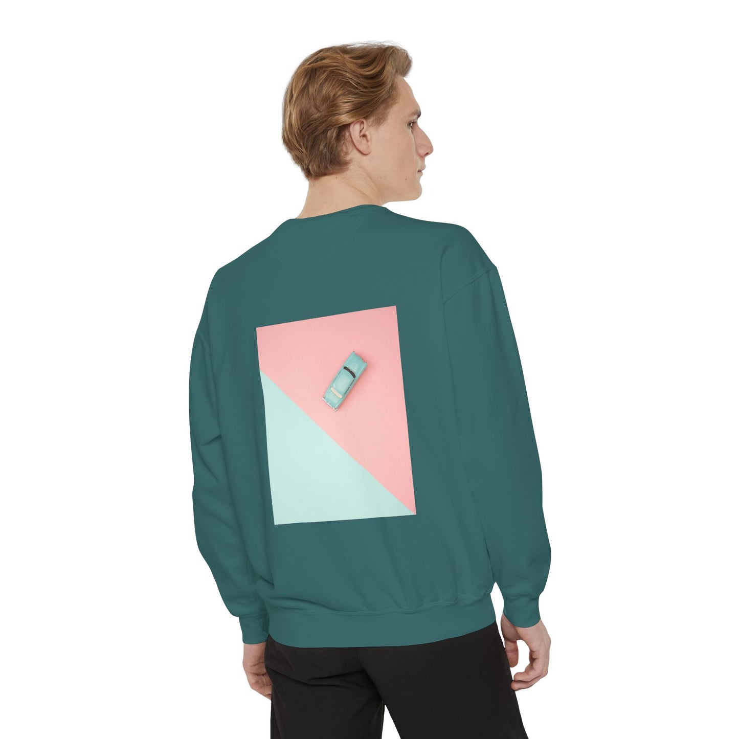 Garment-Dyed Sweatshirt Retro Car Design - Casual Outings & Gifting