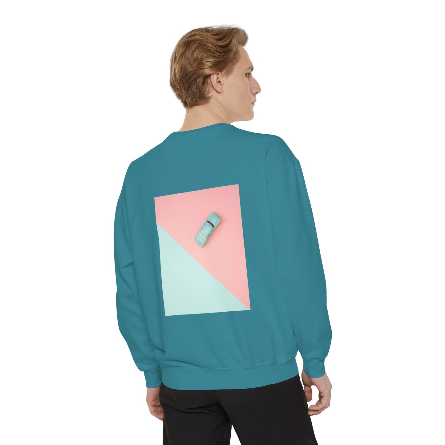 Garment-Dyed Sweatshirt Retro Car Design - Casual Outings & Gifting