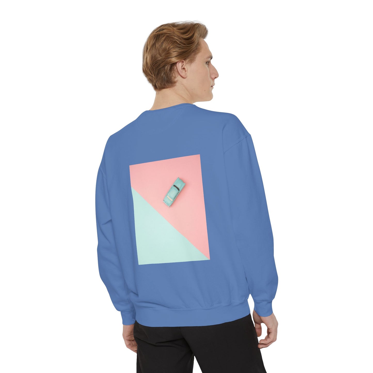 Garment-Dyed Sweatshirt Retro Car Design - Casual Outings & Gifting