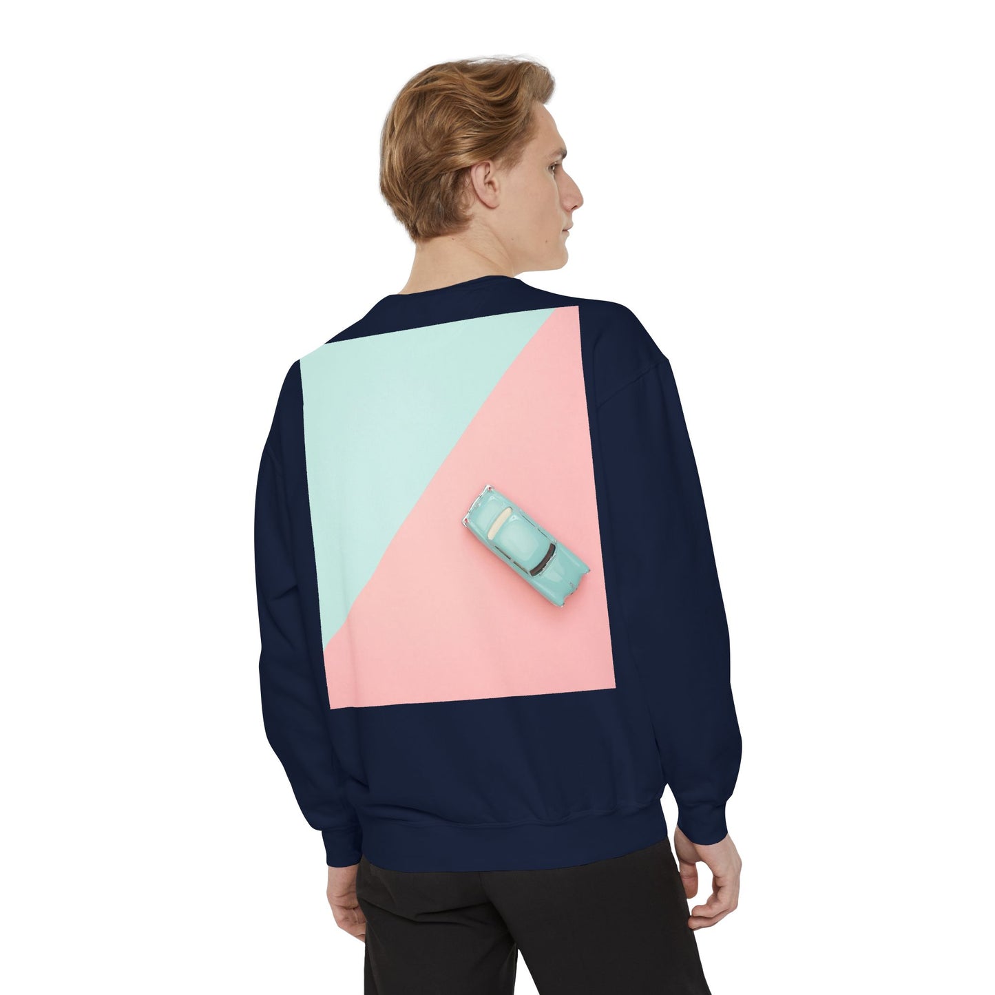 Garment-Dyed Sweatshirt Retro Car Design - Casual Outings & Gifting