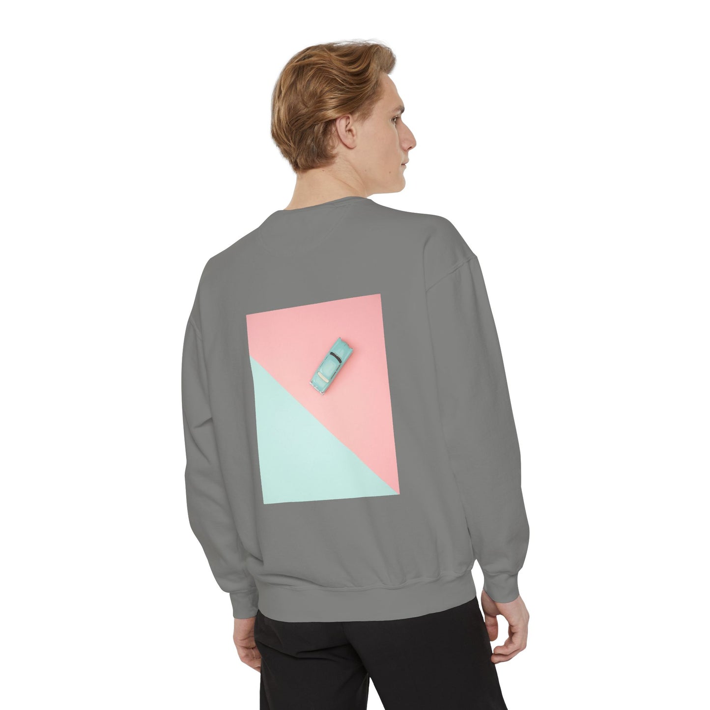 Garment-Dyed Sweatshirt Retro Car Design - Casual Outings & Gifting