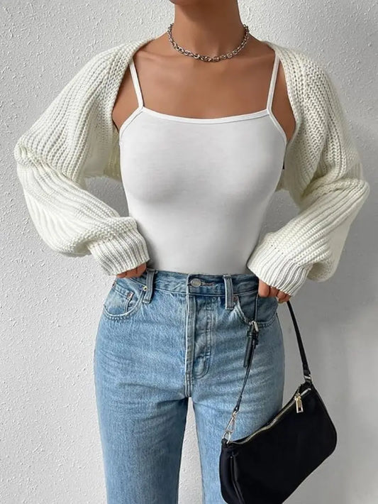 Women's Long Sleeve Open Front Knitted Crop Cardigan Sweater Shrug