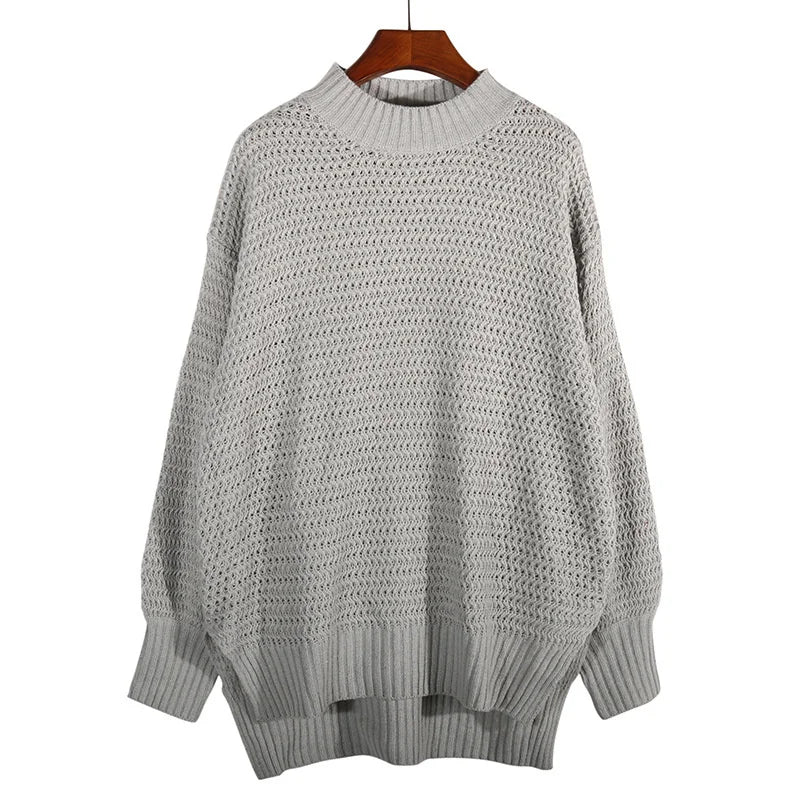 OMCHION Sueter Mujer 2023 New Half High Neck Long Sleeve Thick Sweater For Women Loose Split Knitted Pullover Warm Chic Knitwear