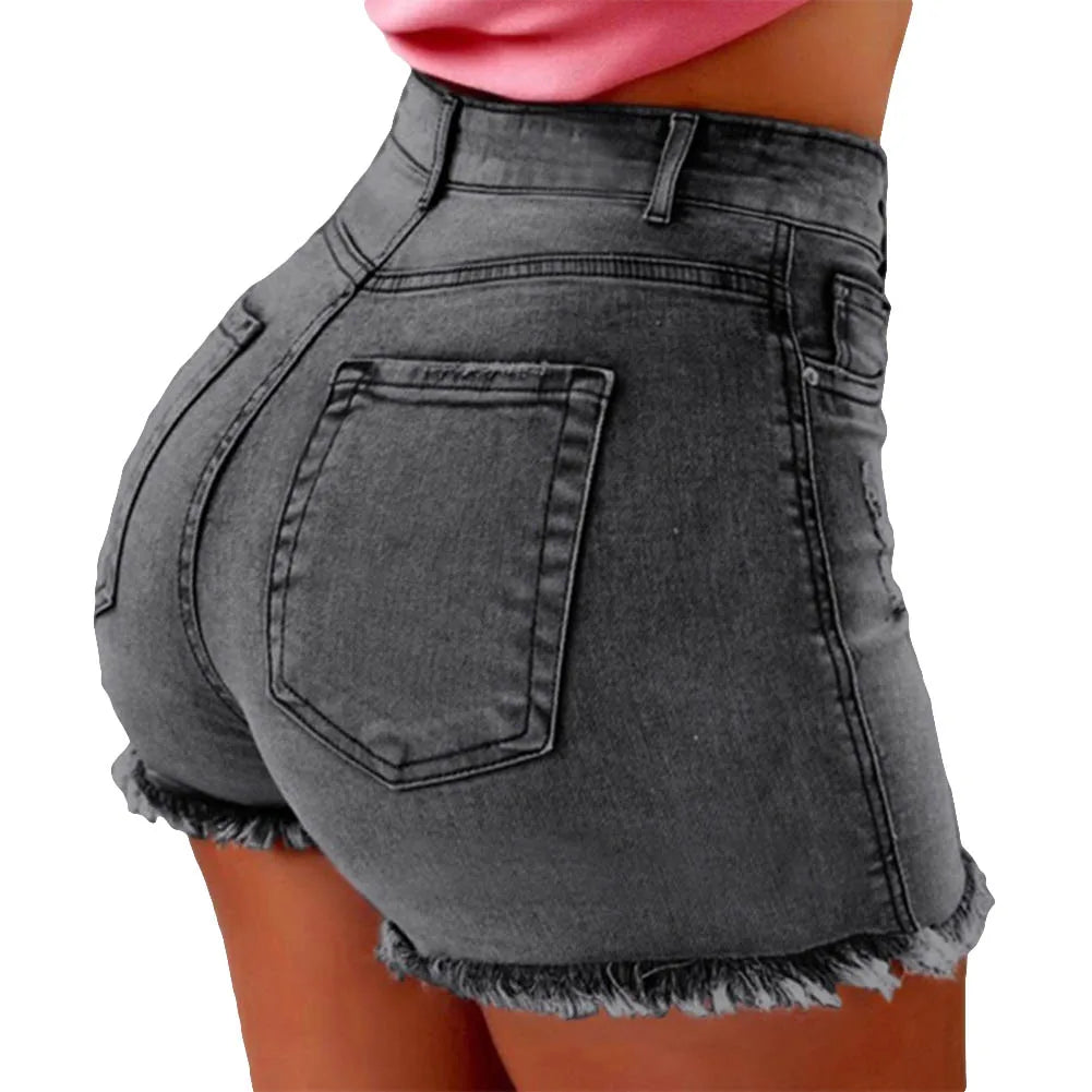 Women's denim shorts Summer Lady Clothing High Waist Denim Shorts Women's  Fringe Frayed Ripped Jeans Hot Shorts With Pockets