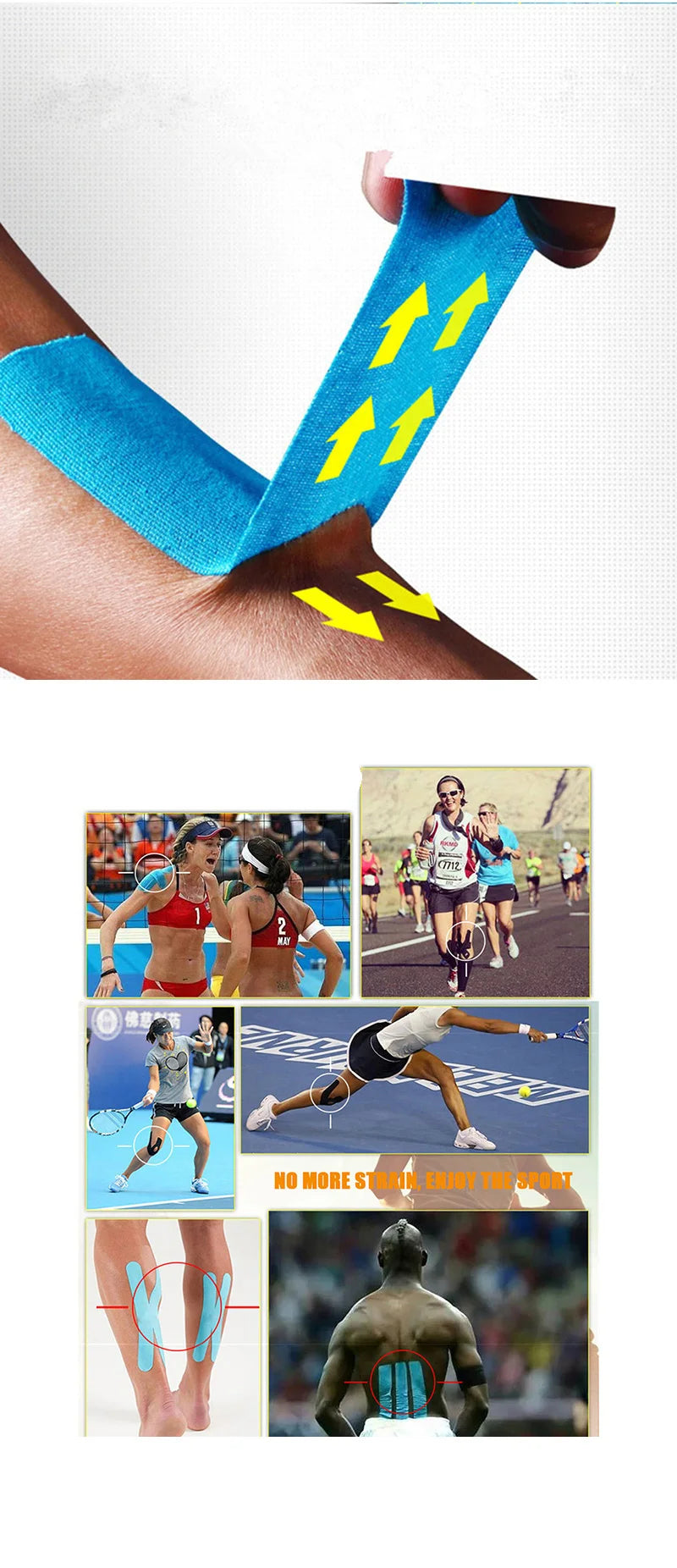 5 roll  Kinesiology Sports Tape  Athletic Strapping Gym Tennis Fitness Running Bandage Knee Muscle Pain Relief Knee Pads Care