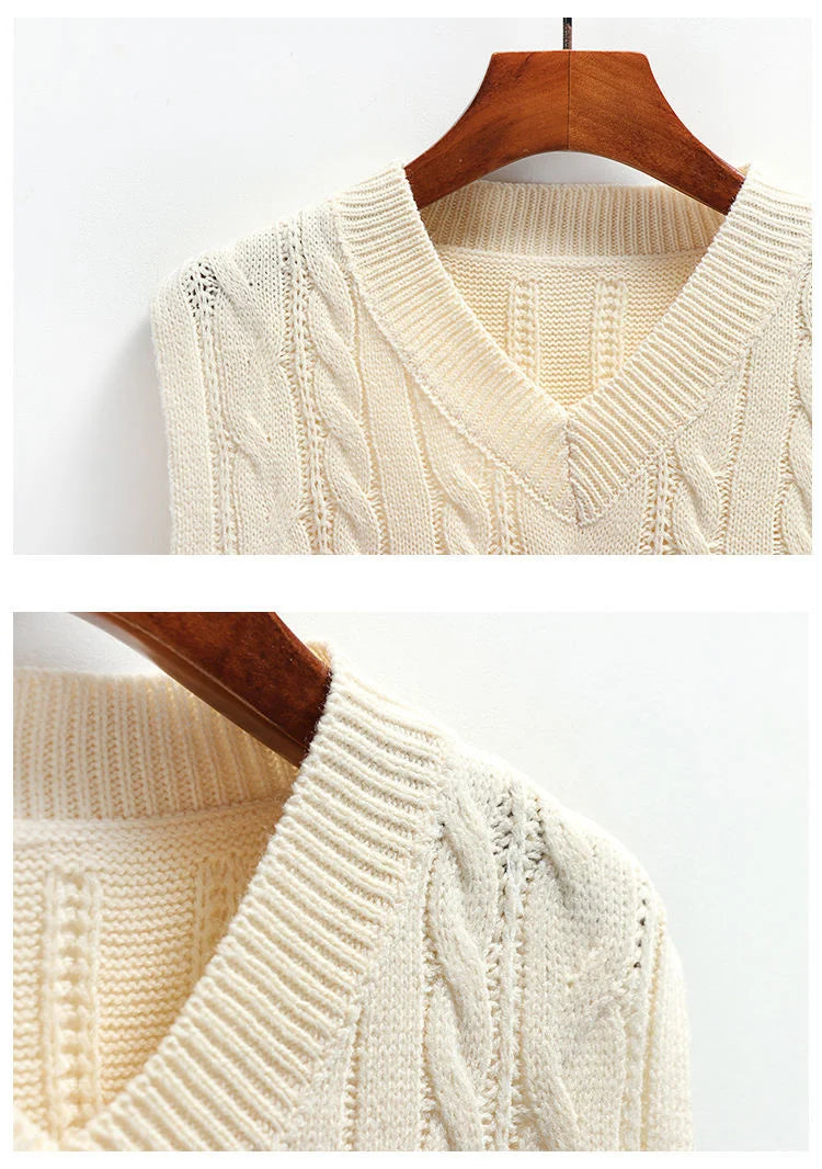 Korean Fashion Women's Sweater Vest 2024 New Spring Autumn Twist Knitted Loose V Neck Sleeveless Pullover Female Jupmer Tops