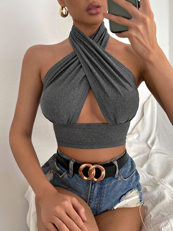 Women Summer Tank Tops Solid Cross Halter Camis Backless Crop Tops Female Camisole Cropped Top Slim Sleeveless Streetwear