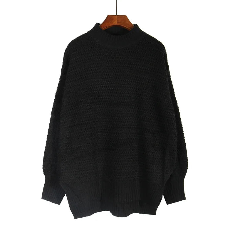 OMCHION Sueter Mujer 2023 New Half High Neck Long Sleeve Thick Sweater For Women Loose Split Knitted Pullover Warm Chic Knitwear