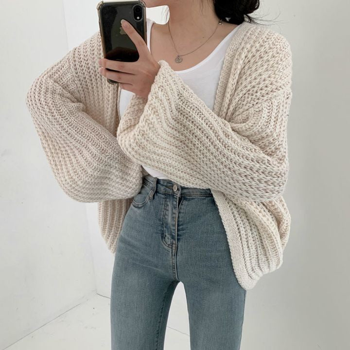 Casual Versatile Knit Cardigan Sweater Jacket V-neck Loose Streetwear Coat Tops Women Vintage Knit Sweater Jacket Y2K