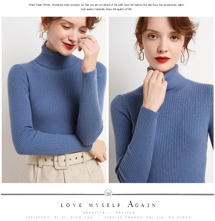 Heliar Women Fall Turtleneck Sweater Knitted Soft Pullovers Cashmere Jumpers Basic Soft Sweaters For Women 2024 Autumn Winter