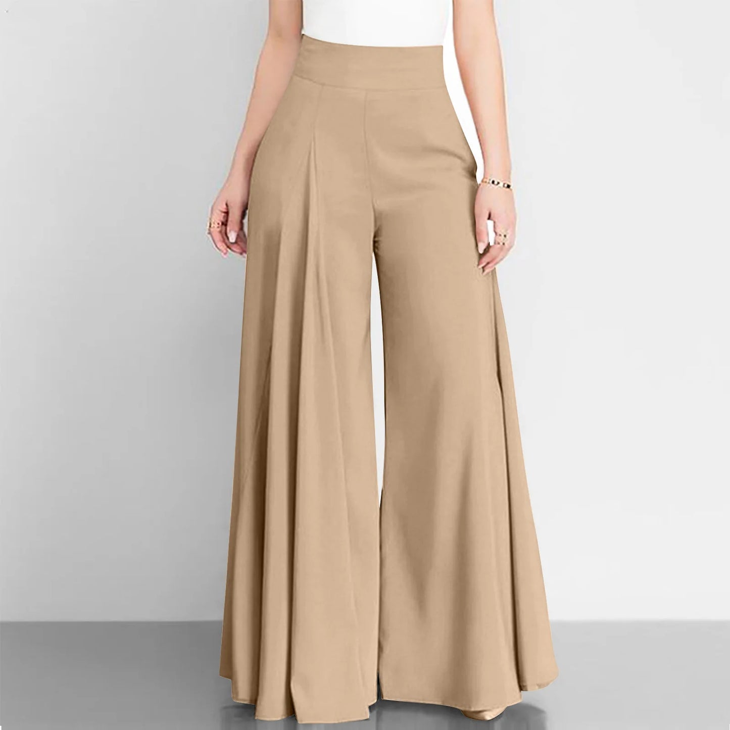 Spring Autumn Fashion Women High Waist Wide Leg Pants Female Elegant Flare Trousers Casual Solid Holiday Loose Long Pant New