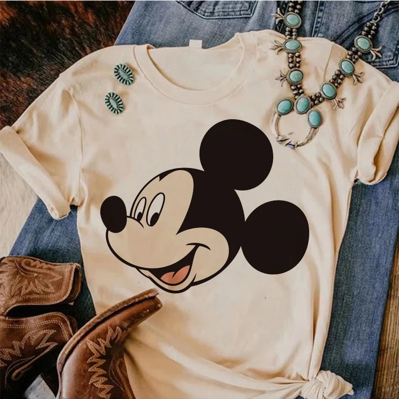 90s Y2k Mickey Print T-shirts for Women Fashion Minnie Mouse T Shirt Streetwear Female Clothes Kawaii Disney Tshirt