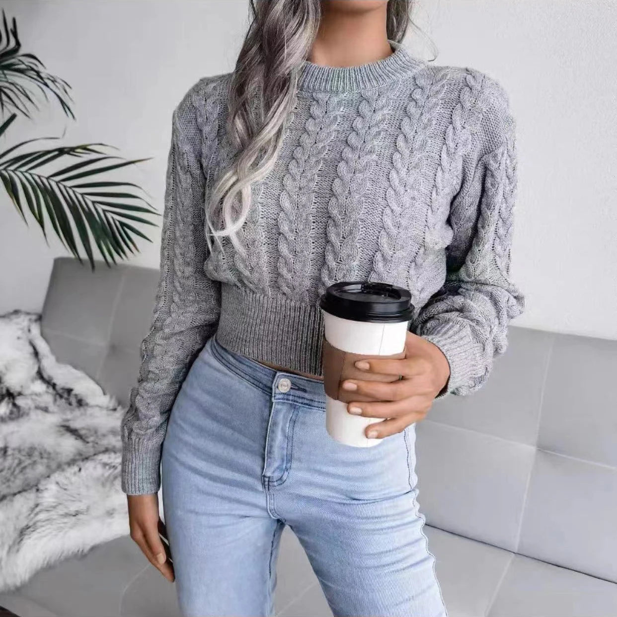 Women Sweater Casual Pullovers Autumn Winter Basics Knitted Short Crop Top Solid Long Sleeve Elegance Sweet Woman Clothing