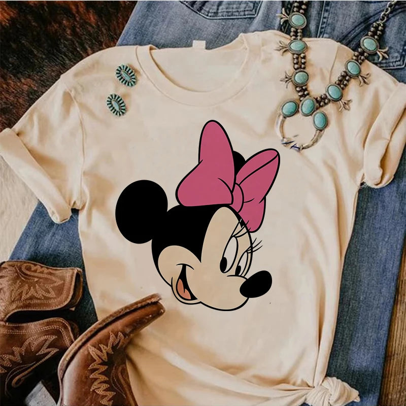 90s Y2k Mickey Print T-shirts for Women Fashion Minnie Mouse T Shirt Streetwear Female Clothes Kawaii Disney Tshirt