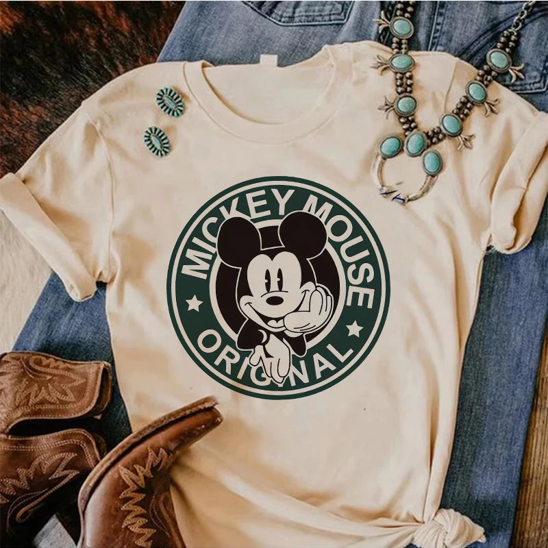 90s Y2k Mickey Print T-shirts for Women Fashion Minnie Mouse T Shirt Streetwear Female Clothes Kawaii Disney Tshirt