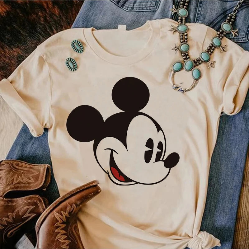 90s Y2k Mickey Print T-shirts for Women Fashion Minnie Mouse T Shirt Streetwear Female Clothes Kawaii Disney Tshirt