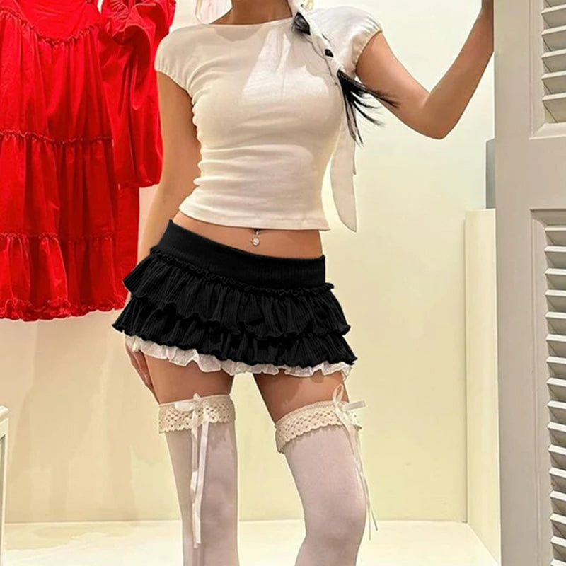 WhereMery Sexy Short Skirt Summer New Y2K Pleated Puzzle Mini Skirt Sweet and Cute Nightclub Party Women's Skirt Fashion Women's