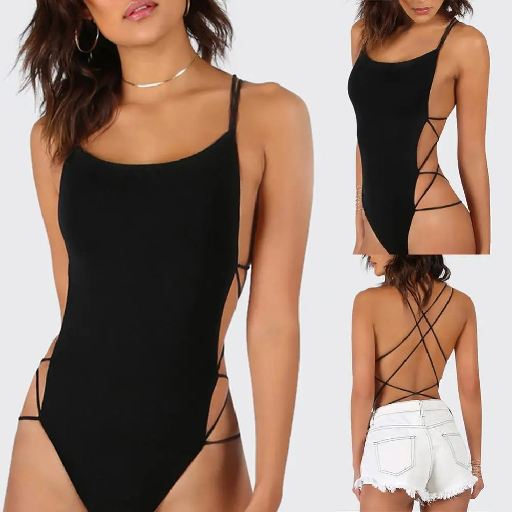 Women's Swimsuits 2021 Sexy Strappy Backless Women Solid Color Monokini One-piece Swimwear Bodysuit Female Swimwear Bodysuit