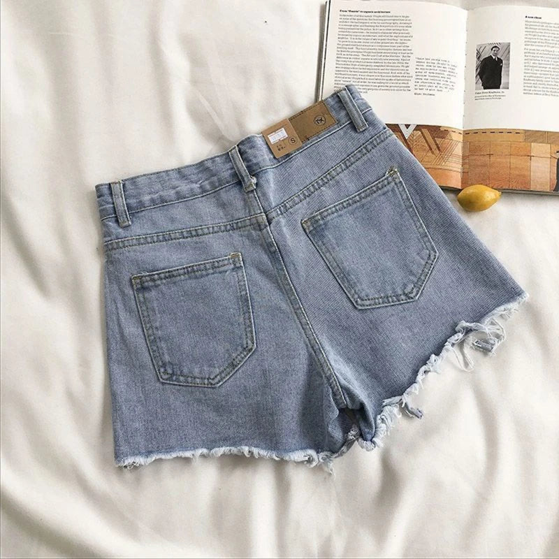 Korean Denim Holes Shorts For Women  Fashion High WaistWide Leg Short Jeans Female Designer Casual Street Short 2024 New