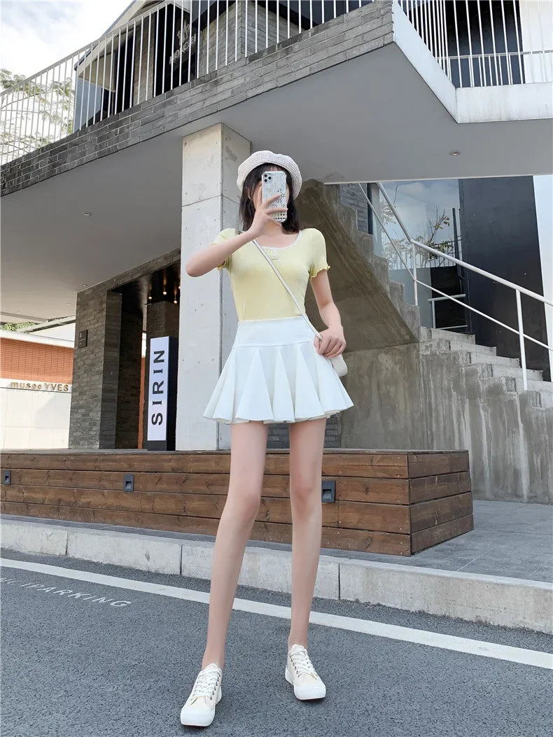 Korean Skirt Shorts Women High Waist Sexy Mini Skirts For Ladies Pleated Kawaii Skirt Female