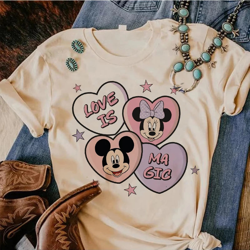 90s Y2k Mickey Print T-shirts for Women Fashion Minnie Mouse T Shirt Streetwear Female Clothes Kawaii Disney Tshirt