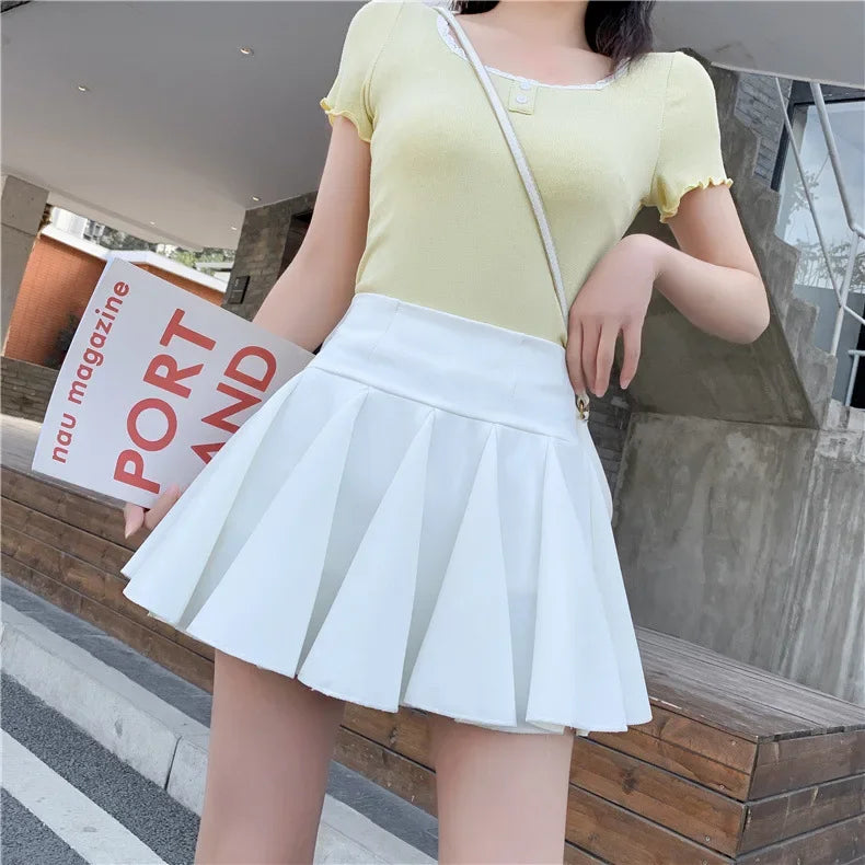 Korean Skirt Shorts Women High Waist Sexy Mini Skirts For Ladies Pleated Kawaii Skirt Female