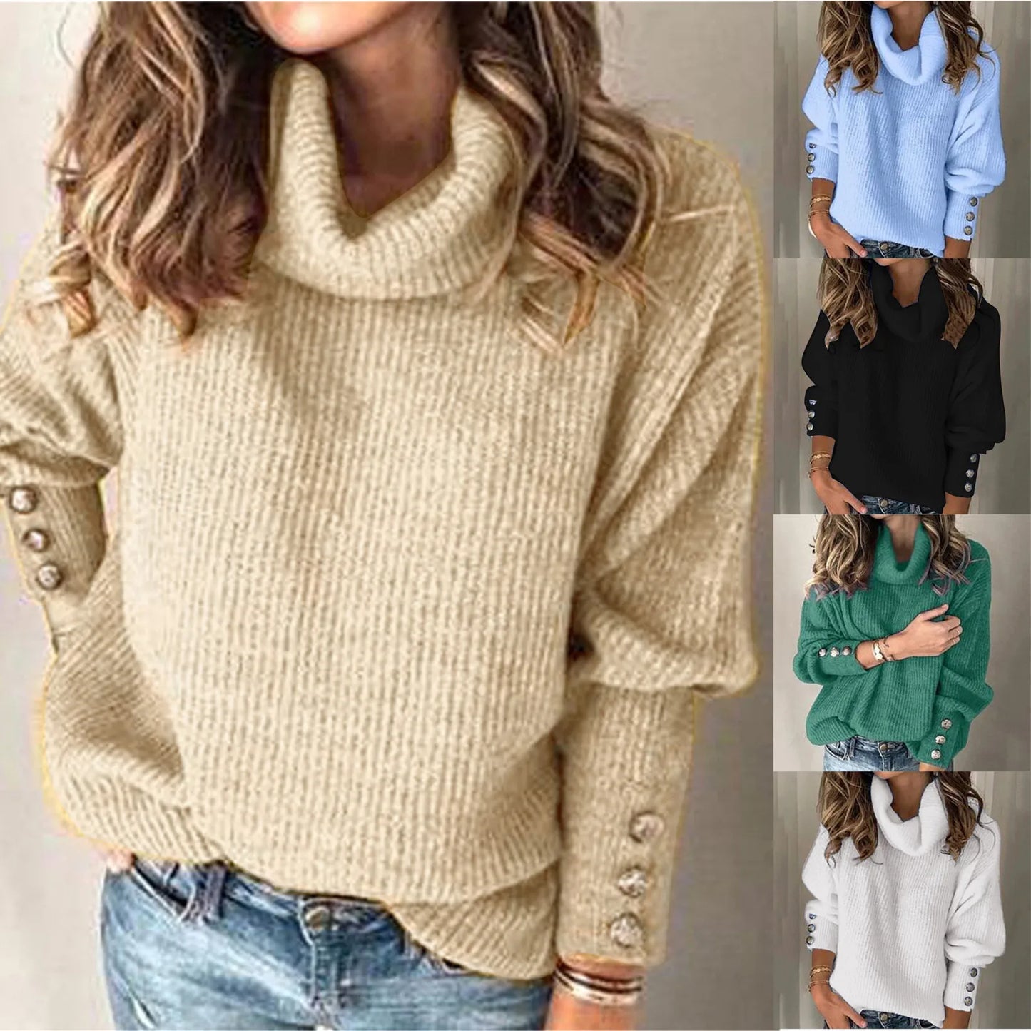 2024 Autumn Winter Women Solid Top Sweater Fashion Turtleneck Long Sleeve Casual Loose Elegant Female Holiday Tops Sweaters New