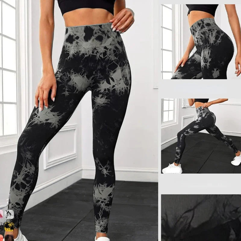 High Waisted Tight Peach Buttocks Tie Dyed Yoga Pants Women Sports Fitness Seamless Leggings Fashion Streetwear Woman Clothing