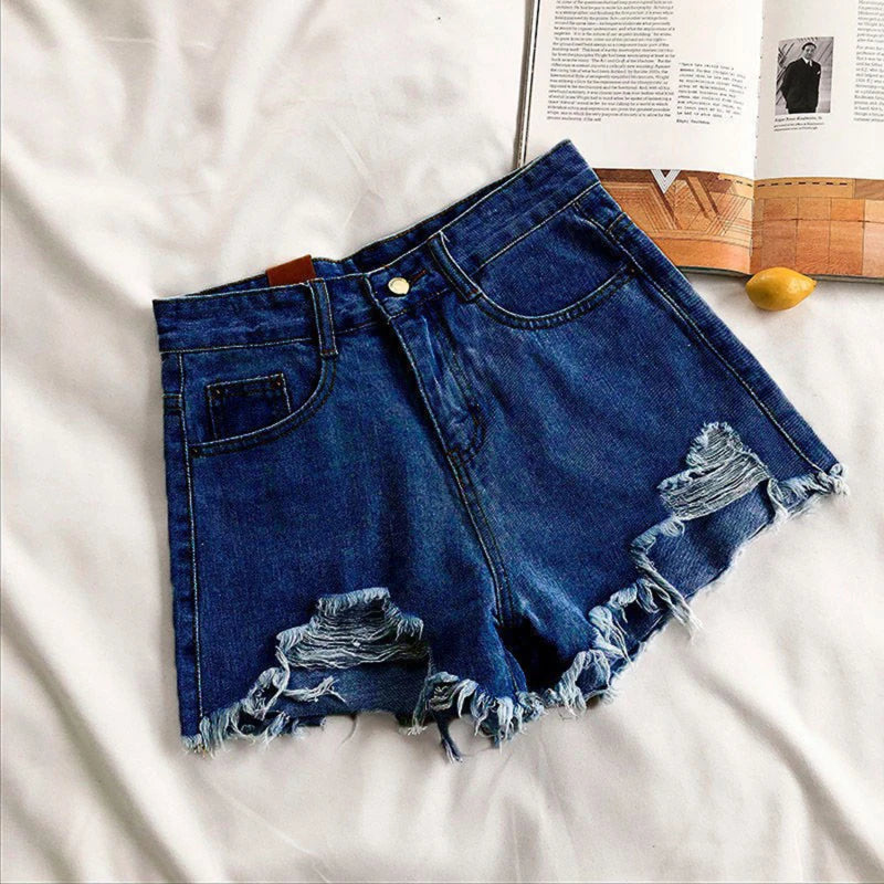 Korean Denim Holes Shorts For Women  Fashion High WaistWide Leg Short Jeans Female Designer Casual Street Short 2024 New