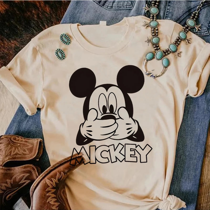 90s Y2k Mickey Print T-shirts for Women Fashion Minnie Mouse T Shirt Streetwear Female Clothes Kawaii Disney Tshirt