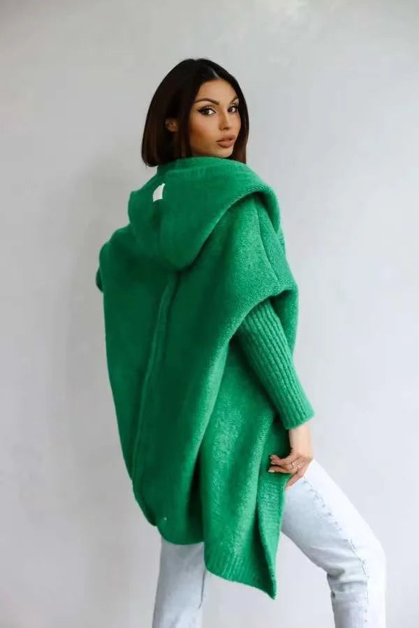 2024 Autumn Winter Cozy Chic Hooded Cardigan Women's Casual Knit Sweater Coat Elegant Batwing Sleeve Pocket Long Jacket Jumpers