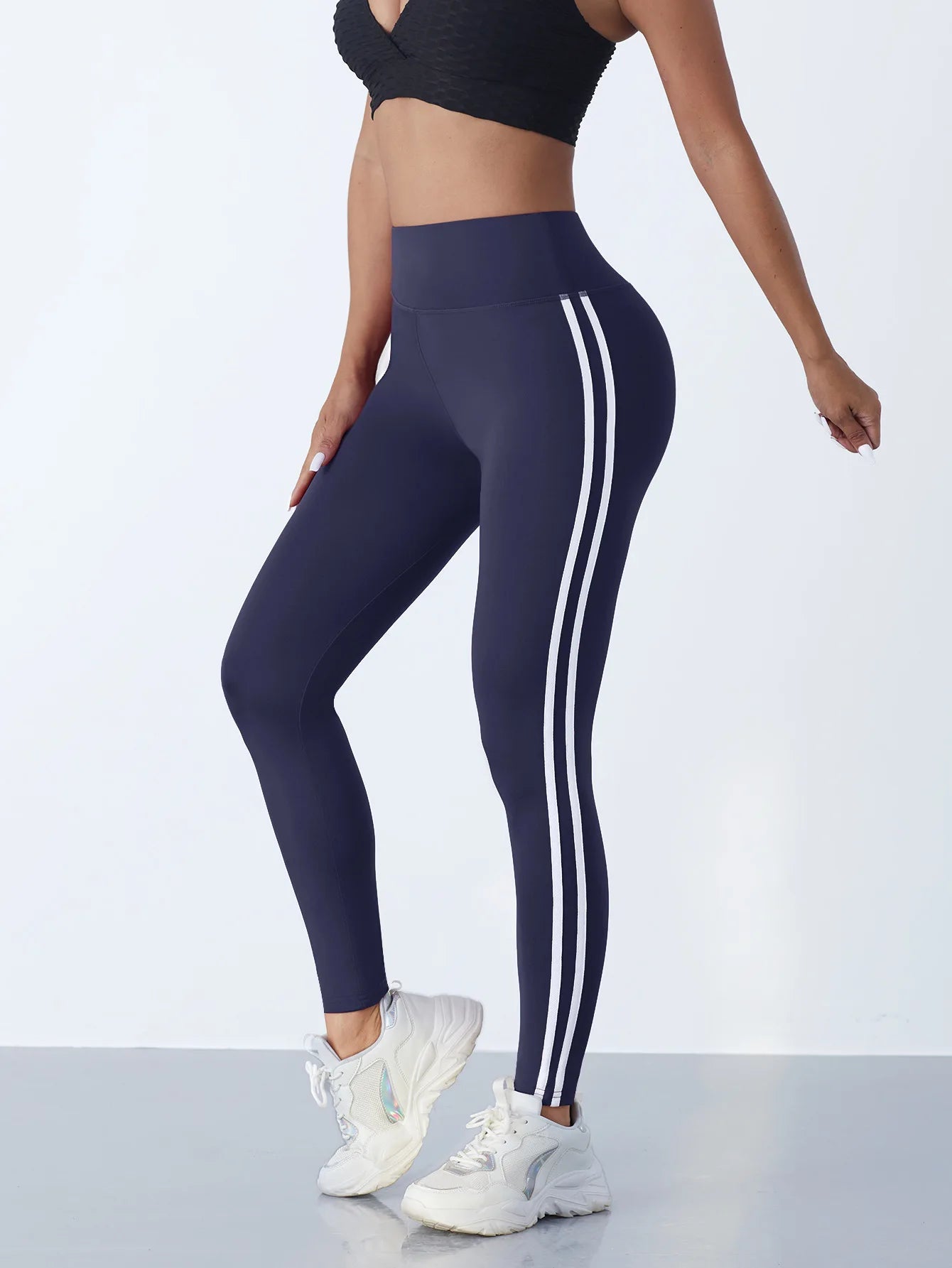 Casual Sports Side Stripe Pants High Waist 4 Way Stretch Breathable Running Workout Yoga Leggings Activewear For Women