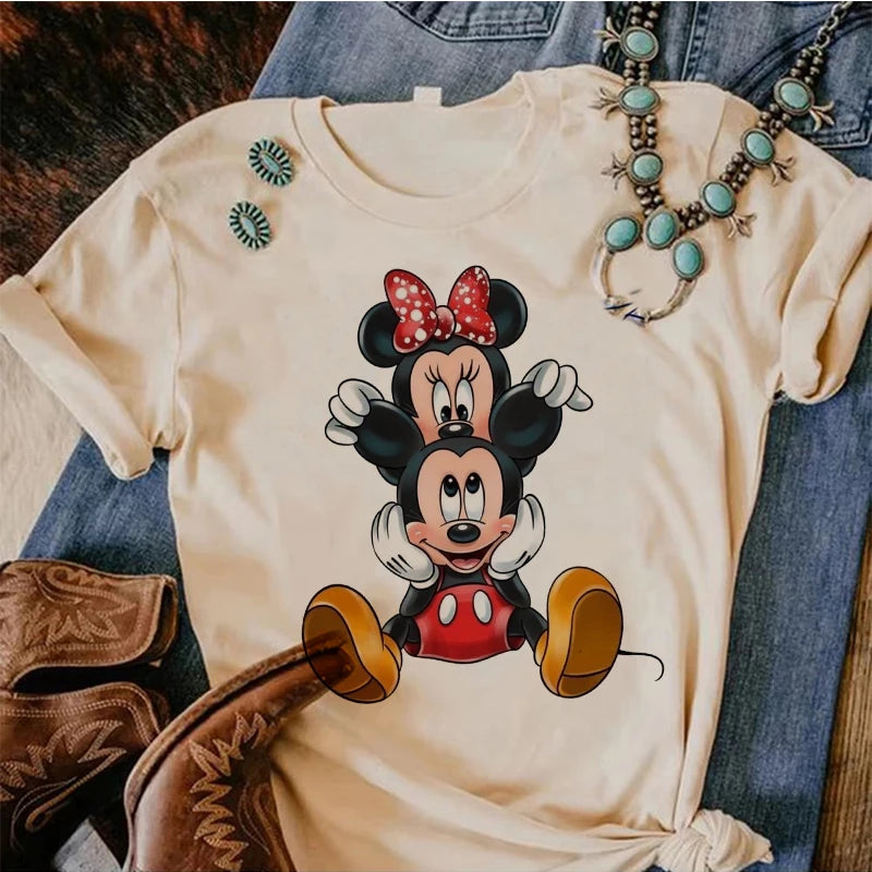 90s Y2k Mickey Print T-shirts for Women Fashion Minnie Mouse T Shirt Streetwear Female Clothes Kawaii Disney Tshirt