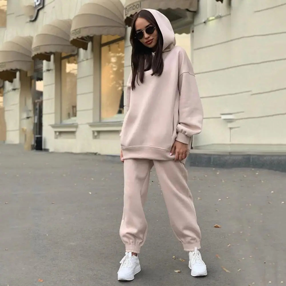 Women Tracksuit Autumn Winter Warm Hoodies Top Suits Casual Hooded Sweatshirts And Jogging Pants Outfits Sweatpants 2 Piece Sets