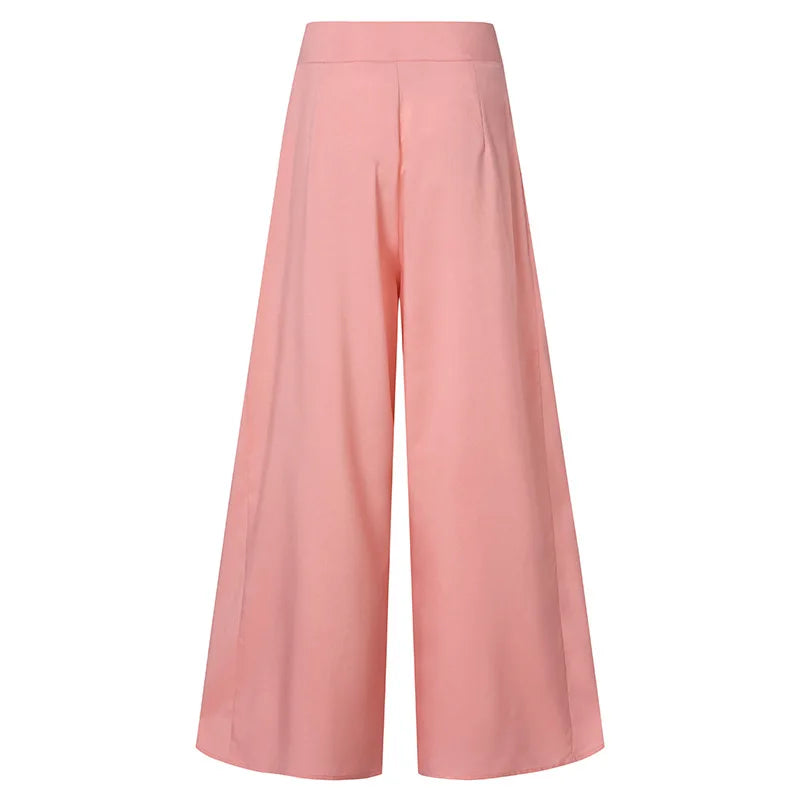 Spring Autumn Fashion Women High Waist Wide Leg Pants Female Elegant Flare Trousers Casual Solid Holiday Loose Long Pant New