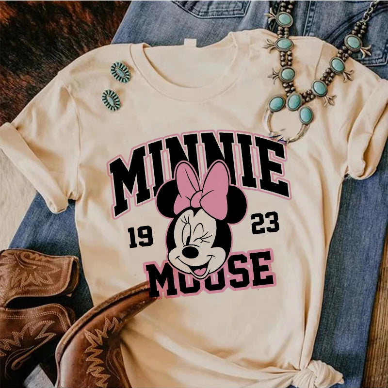 90s Y2k Mickey Print T-shirts for Women Fashion Minnie Mouse T Shirt Streetwear Female Clothes Kawaii Disney Tshirt