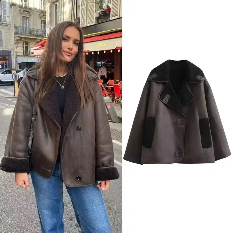 Faux Leather Jacket Hoodie for Women