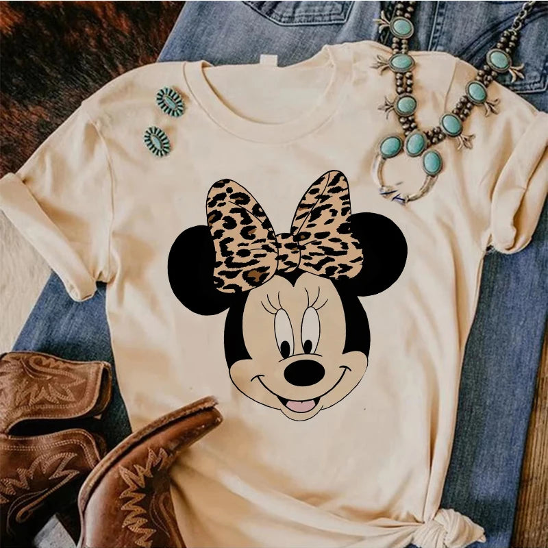 90s Y2k Mickey Print T-shirts for Women Fashion Minnie Mouse T Shirt Streetwear Female Clothes Kawaii Disney Tshirt