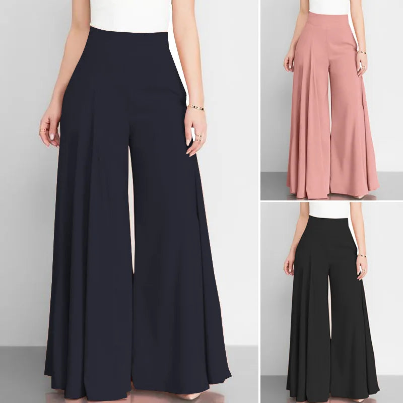 Spring Autumn Fashion Women High Waist Wide Leg Pants Female Elegant Flare Trousers Casual Solid Holiday Loose Long Pant New