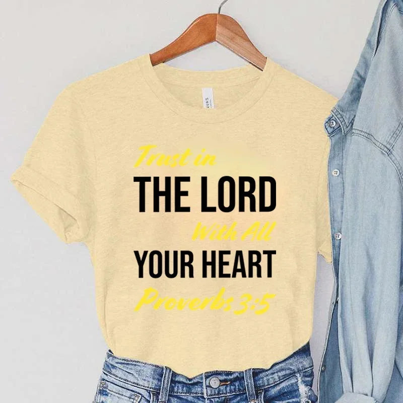 Bible Verse Quote Women's Clothing Christian Female Vintage T Shirts Trust In The Lord with All Your Heart Print Women T-Shirts