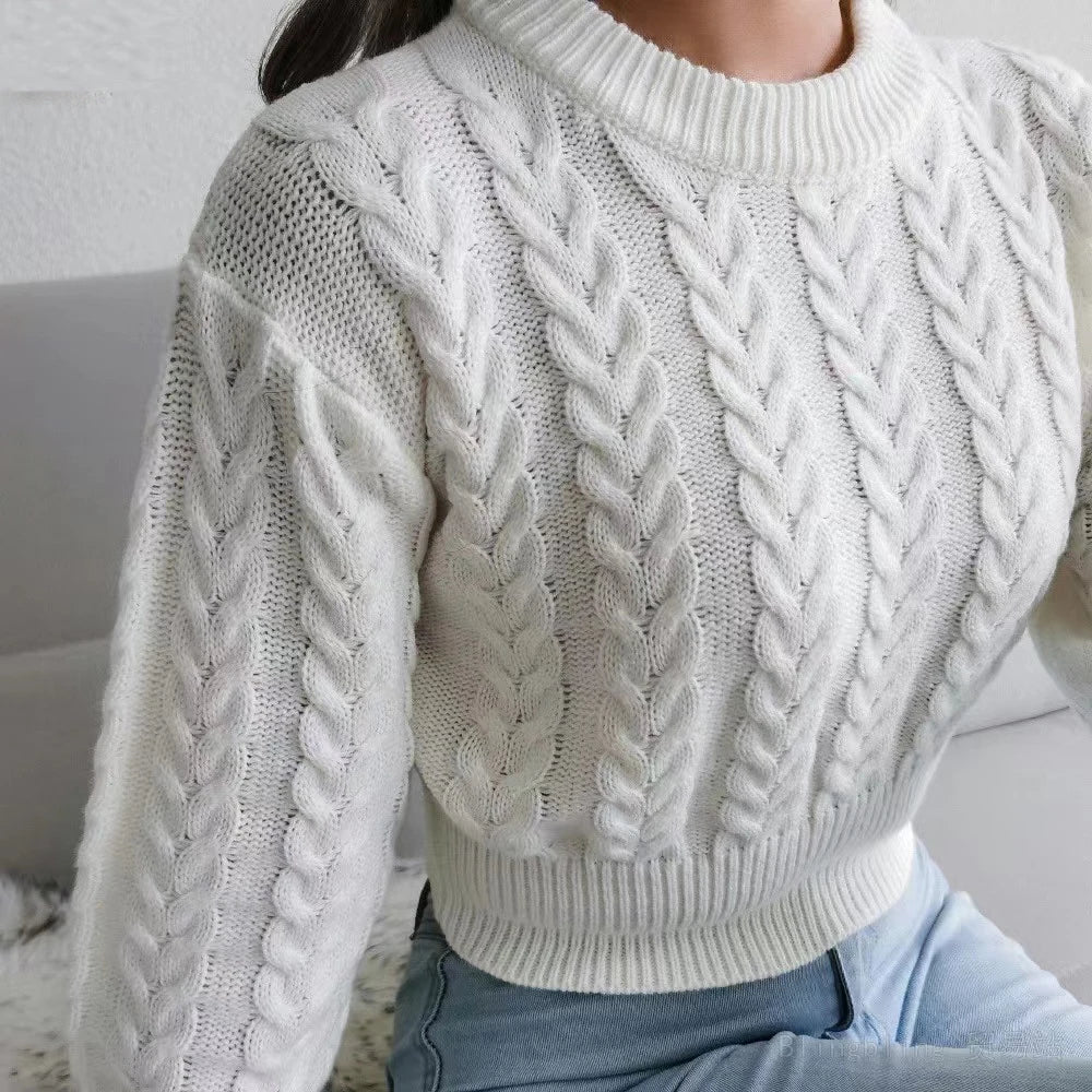 Women Sweater Casual Pullovers Autumn Winter Basics Knitted Short Crop Top Solid Long Sleeve Elegance Sweet Woman Clothing