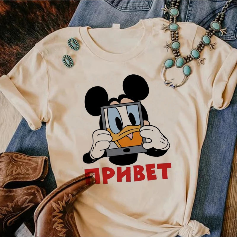 90s Y2k Mickey Print T-shirts for Women Fashion Minnie Mouse T Shirt Streetwear Female Clothes Kawaii Disney Tshirt