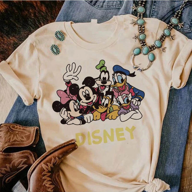 90s Y2k Mickey Print T-shirts for Women Fashion Minnie Mouse T Shirt Streetwear Female Clothes Kawaii Disney Tshirt