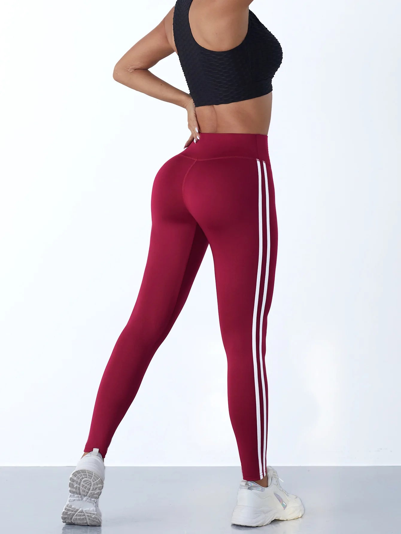 Casual Sports Side Stripe Pants High Waist 4 Way Stretch Breathable Running Workout Yoga Leggings Activewear For Women