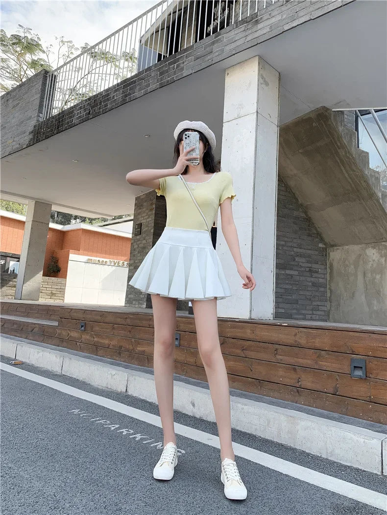 Korean Skirt Shorts Women High Waist Sexy Mini Skirts For Ladies Pleated Kawaii Skirt Female