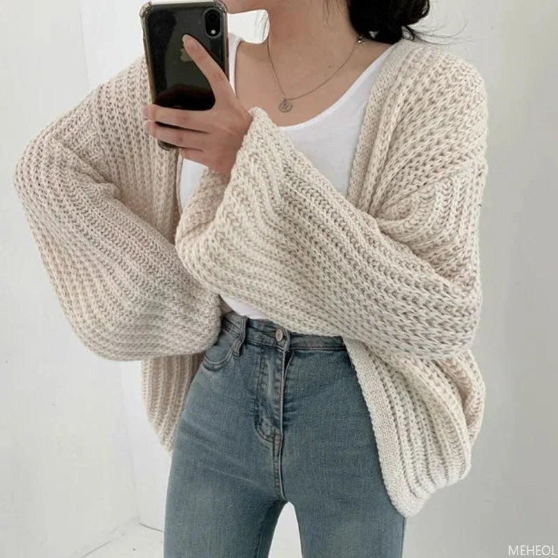 Casual Versatile Knit Cardigan Sweater Jacket V-neck Loose Streetwear Coat Tops Women Vintage Knit Sweater Jacket Y2K