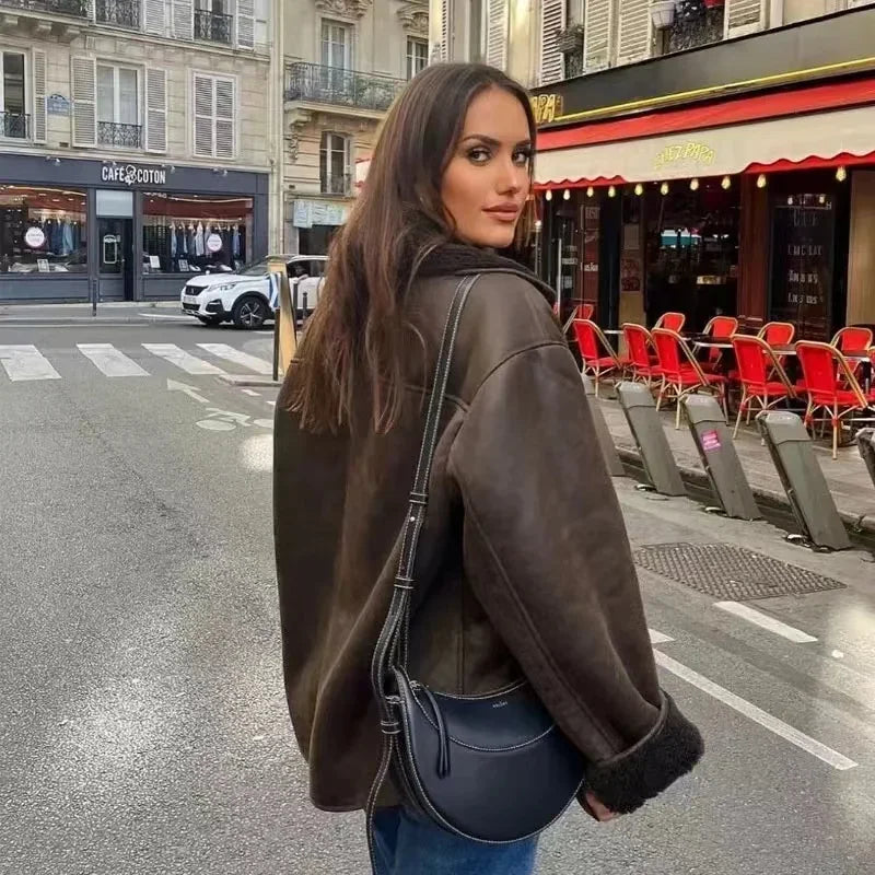 Faux Leather Jacket Hoodie for Women